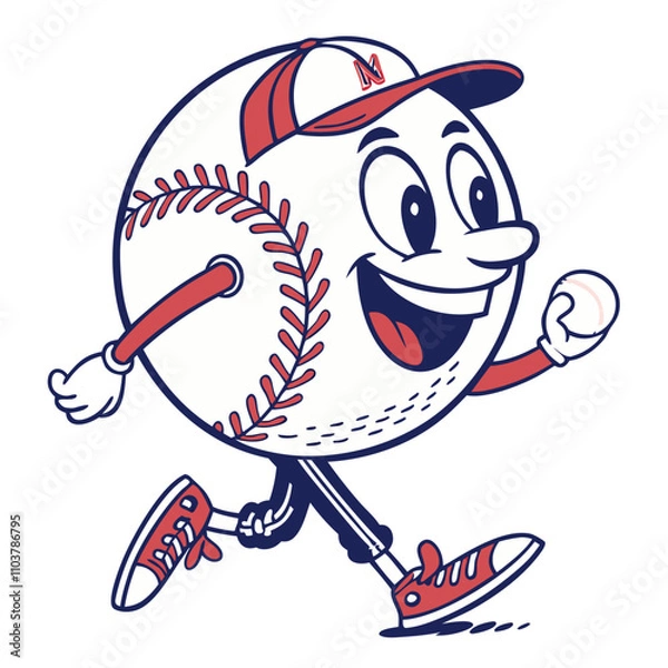 Fototapeta Cartoon baseball character sticker patch showcasing an energetic and humorous design retro groovy style