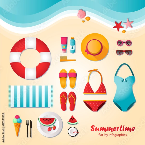 Obraz Summertime flat lay infographics.