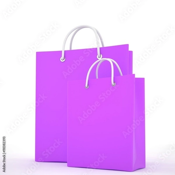 Fototapeta Paper Shopping Bags isolated on white background. 3d rendering.