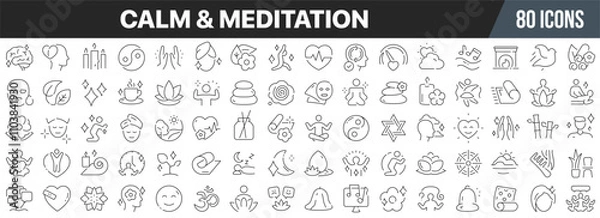 Fototapeta Calm and meditation line icons collection. Big UI icon set in a flat design. Thin outline icons pack. Vector illustration EPS10