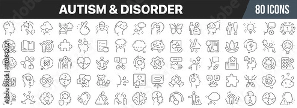 Obraz Autism and disorder line icons collection. Big UI icon set in a flat design. Thin outline icons pack. Vector illustration EPS10