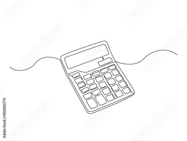 Obraz Continuous line drawing art of calculator accounting tool. Calculator in single line draw with active stroke.