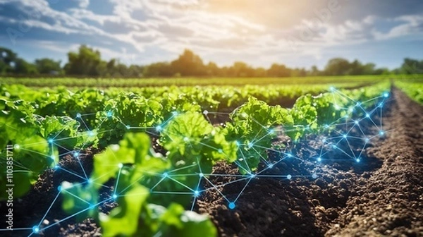 Obraz Futuristic AIdriven agriculture integrating blockchain technology ensuring transparency traceability in the food supply chain from farm to table