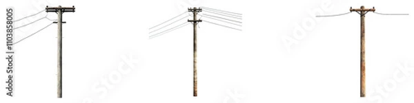 Fototapeta Utility pole isolated on transparent background, Set of