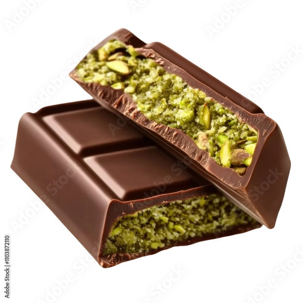 Fototapeta Decadent pistachio-filled chocolate bar in 3D rendering. Perfect for gourmet advertising, confectionery branding, or high-end product promotions.