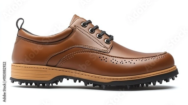 Fototapeta Stylish brown leather shoe with perforated details, perfect for both casual and formal occasions.