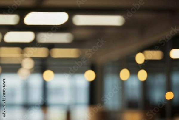 Obraz Blurred office lights. Abstract office background conveying calmness and productivity. Soft focus highlights modern workspace ambiance.