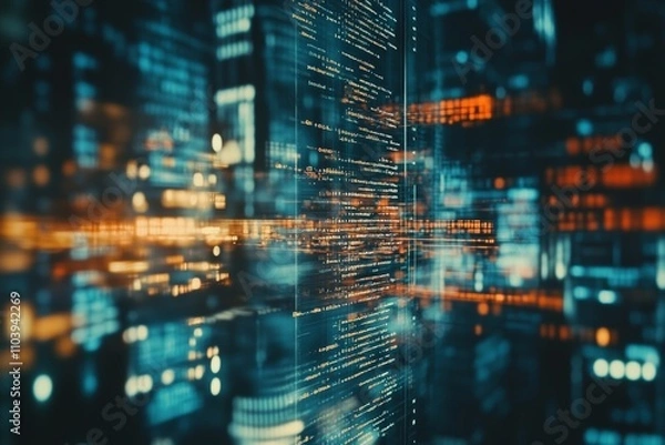 Fototapeta Abstract technology background featuring programming code and software development imagery