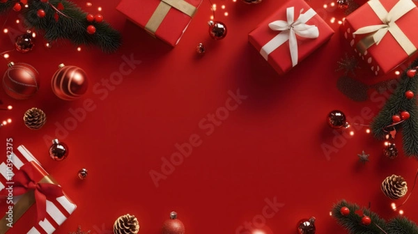 Obraz red christmas background with gift boxes