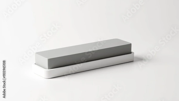 Fototapeta Sharpening stone for kitchen knives. A sharpening stone with a gray surface and black base on a white background, ideal for honing blades and maintaining their sharpness.