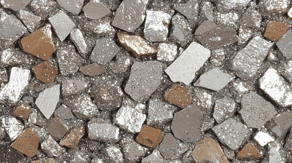 Fototapeta Shiny silver and gray glittering stones create bright, textured surface. sparkling fragments reflect light, adding dynamic and vibrant feel to composition