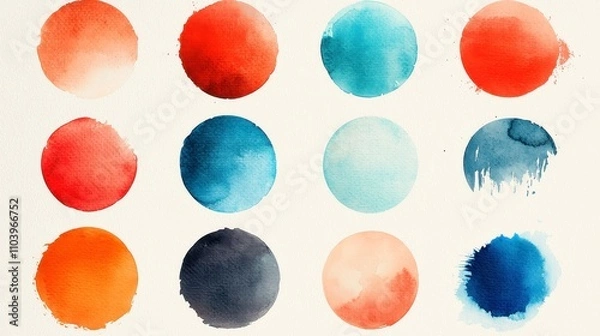 Fototapeta Pastel Circle Collection, vibrant abstract watercolor circles, hand-painted round elements in a harmonious blend of mixed pastel colors, perfect for creative projects and designs.