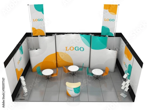 Obraz Blank creative exhibition stand design. Booth template. 3D render