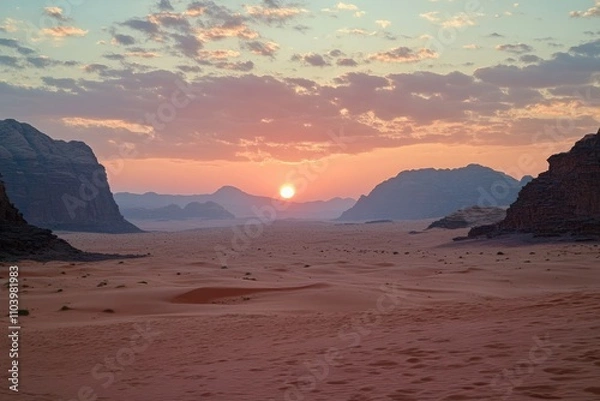 Obraz Desert Sunset Over Wadi Rum Mountains