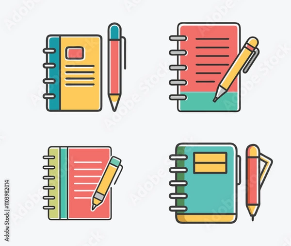 Fototapeta Notepad set with pen vector Of Stationary Illustration, Notebook icon set isolated on white background