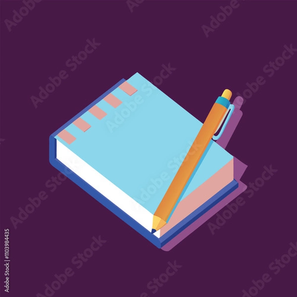 Fototapeta vibrant isometric style icon notebook and pen Illustration