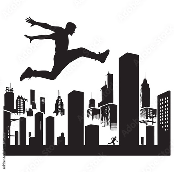 Obraz PARKOUR player silhouette vector illustration