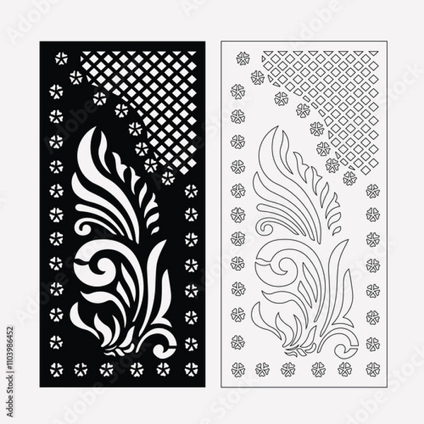 Fototapeta Door and Hall Jali wall decorative pattern geometric cnc for laser cutting