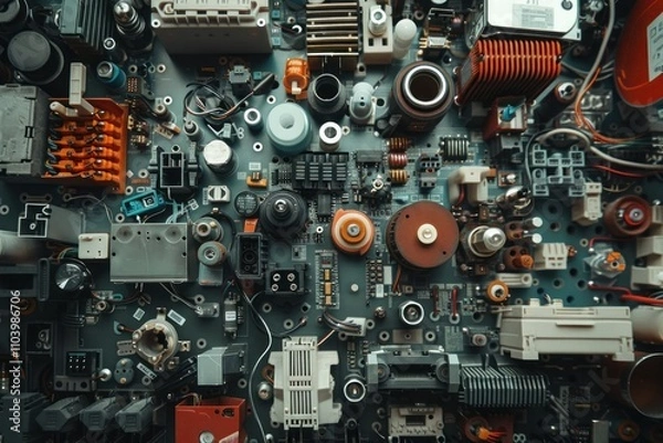 Fototapeta A close-up of a circuit board covered in various electronic components.