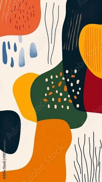 Fototapeta Abstract artwork featuring bold colors and organic shapes inspired by nature in a contemporary style
