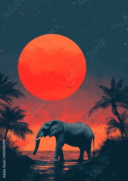 Obraz Minimalist illustration of an elephant bauhaus style