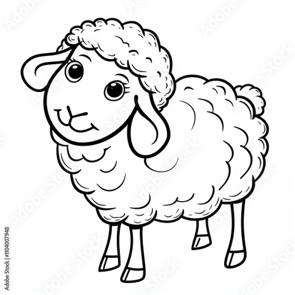 Fototapeta Cute cartoon sheep with fluffy wool and big eyes, showcasing a friendly expression.
