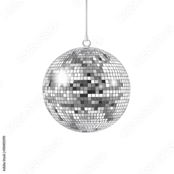Fototapeta Reflective disco ball hanging for festive dance parties  on  transported background 