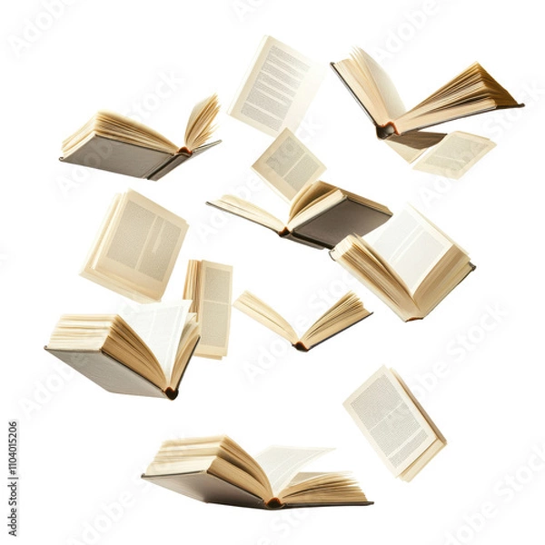 Fototapeta Books floating in mid-air create an enchanting visual display  on  transported background 
