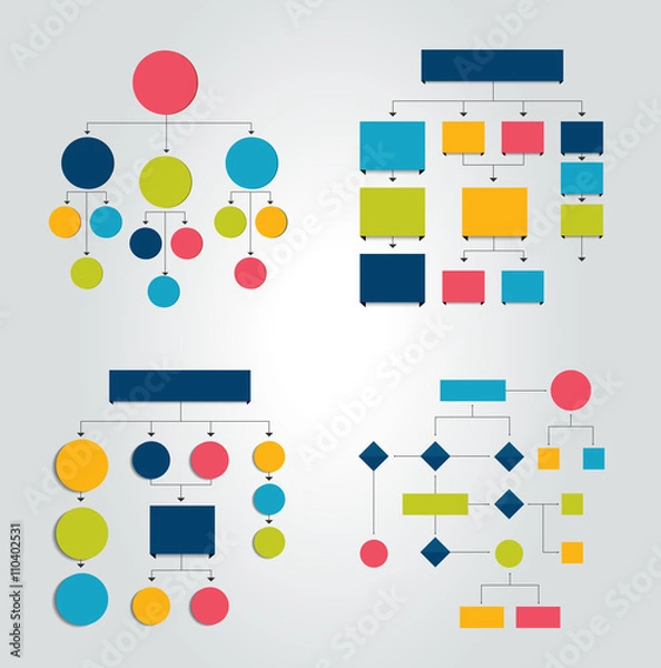 Fototapeta Flowcharts. Set of 6 flow charts schemes, diagrams. Simply color editable. Infographics elements.