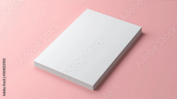 Obraz White A4 paper mockup on pastel pink background with soft light and minimalist design
