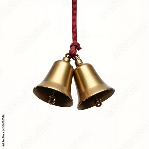 Obraz a pair of brass bells hanging from a red rope