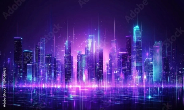 Obraz Futuristic Neon Cityscape with Digital Elements
