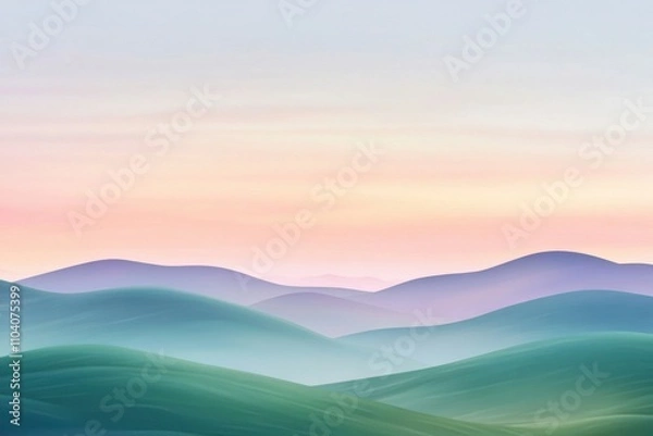 Fototapeta A serene landscape of gentle rolling hills at dawn, with soft pastel colors creating a tranquil atmosphere.