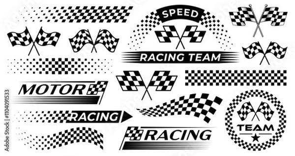 Fototapeta racing Black and White vector set, car racing vector set, checkered flag templates, speed inspired Designs, sport automotive graphics, black and white full vector set