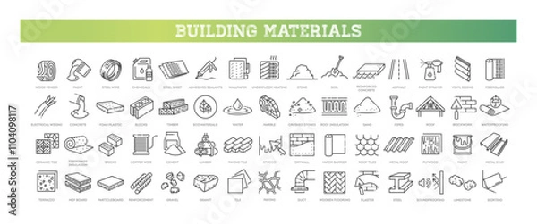 Obraz Building materials icons. Linear icon collection