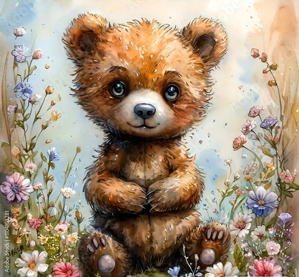 Fototapeta teddy bear with flower