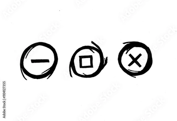 Fototapeta Hand drawn UI UX black stroke minimize maximize close icon set isolated on white background