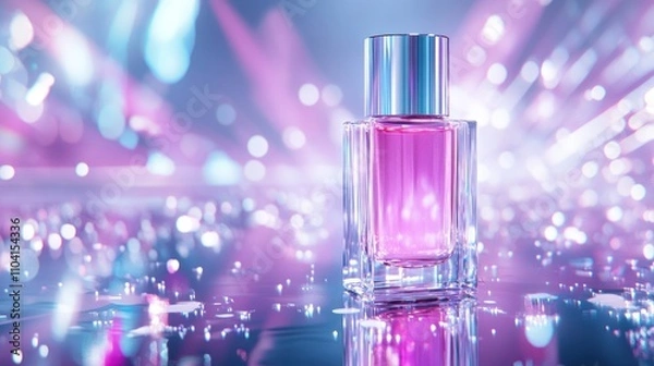 Obraz Elegant perfume bottle on shimmering abstract surface.