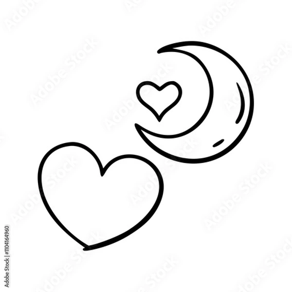 Fototapeta Heart and moon icon in minimalist style