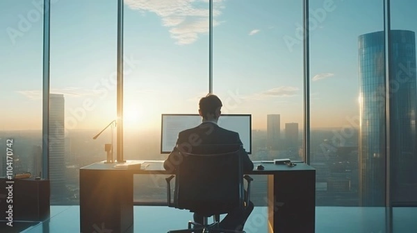 Fototapeta A mentor coaching a junior team member on a PowerPoint draft, the computer screen glowing in a clean and minimalist boardroom, natural light streaming through tall windows,
