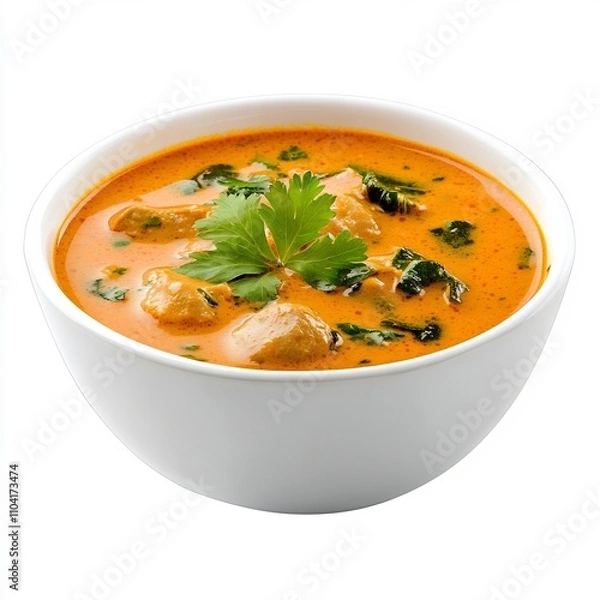 Fototapeta Macro Shot of Mohinga a Traditional Myanmar Soup Dish on White Background