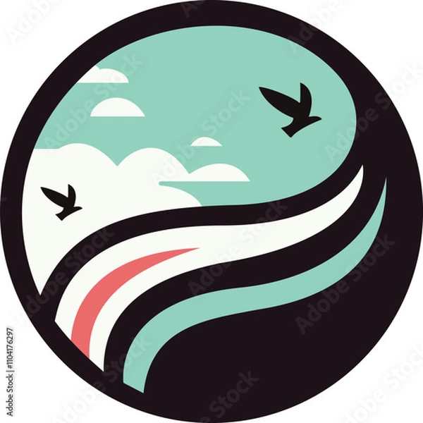 Obraz a circular logo with a bird flying over the clouds
