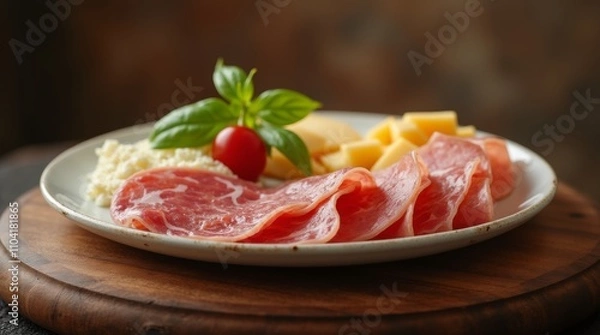 Obraz Artisan meat and cheese plate with assorted charcuterie and accompaniments