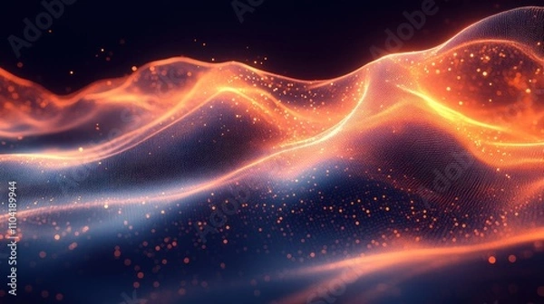 Fototapeta Abstract waves of light with glowing particles create a dynamic, ethereal atmosphere.