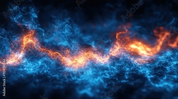 Fototapeta Abstract representation of energy with vibrant blue and orange swirling patterns.