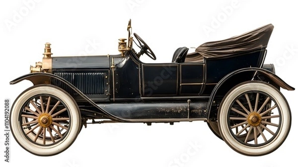 Obraz Vintage Old Car from the 1900s, on White Background, Wallpaper, Cover and Screen for Smartphone, PC, Laptop, 9:16 and 16:9 Format