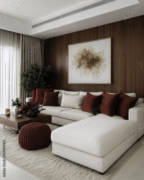 Obraz Luxurious living room with modern decor and warm tones