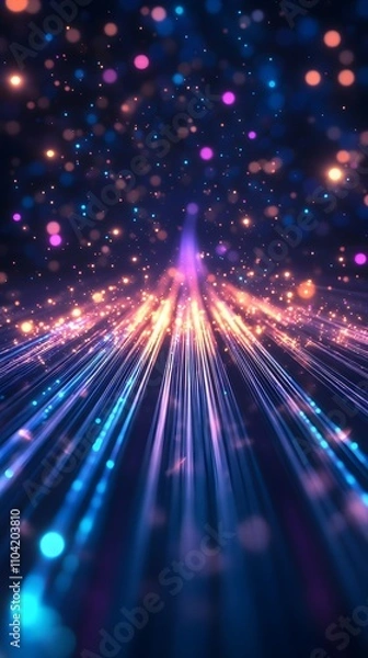 Fototapeta Abstract light streaks and bokeh converging towards a bright center.