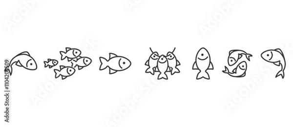 Fototapeta Fishes icons set. Fishing icon. Fish line icon set, Fish related icons thin vector set. Fish icon in transparent background. Editable stroke. Eps10