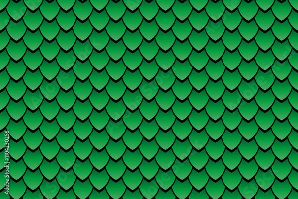 Fototapeta Seamless geometric pattern, snake fish, mermaid, dragon scales. Minimal abstract texture in green color, animal vector background for your design, cover and wallpaper